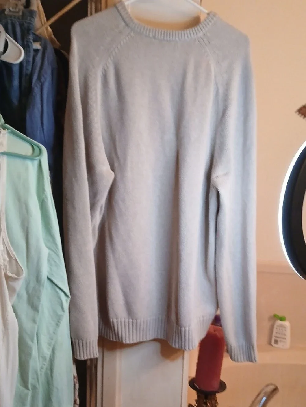 J. Crew Light Beige Crewneck Sweater with Navy Triple‎ Stripes,mens SzXL
